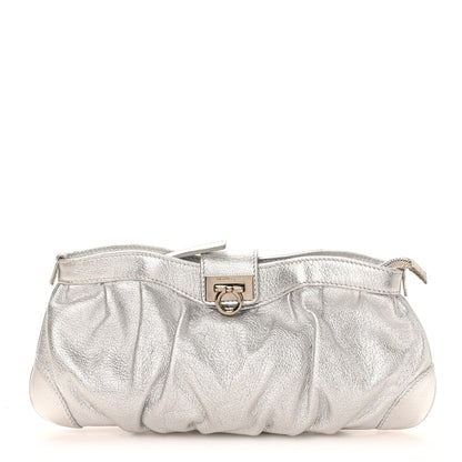 Salvatore Ferragamo Metallic Calfskin Small Gancini Clutch Silver 1 of 16