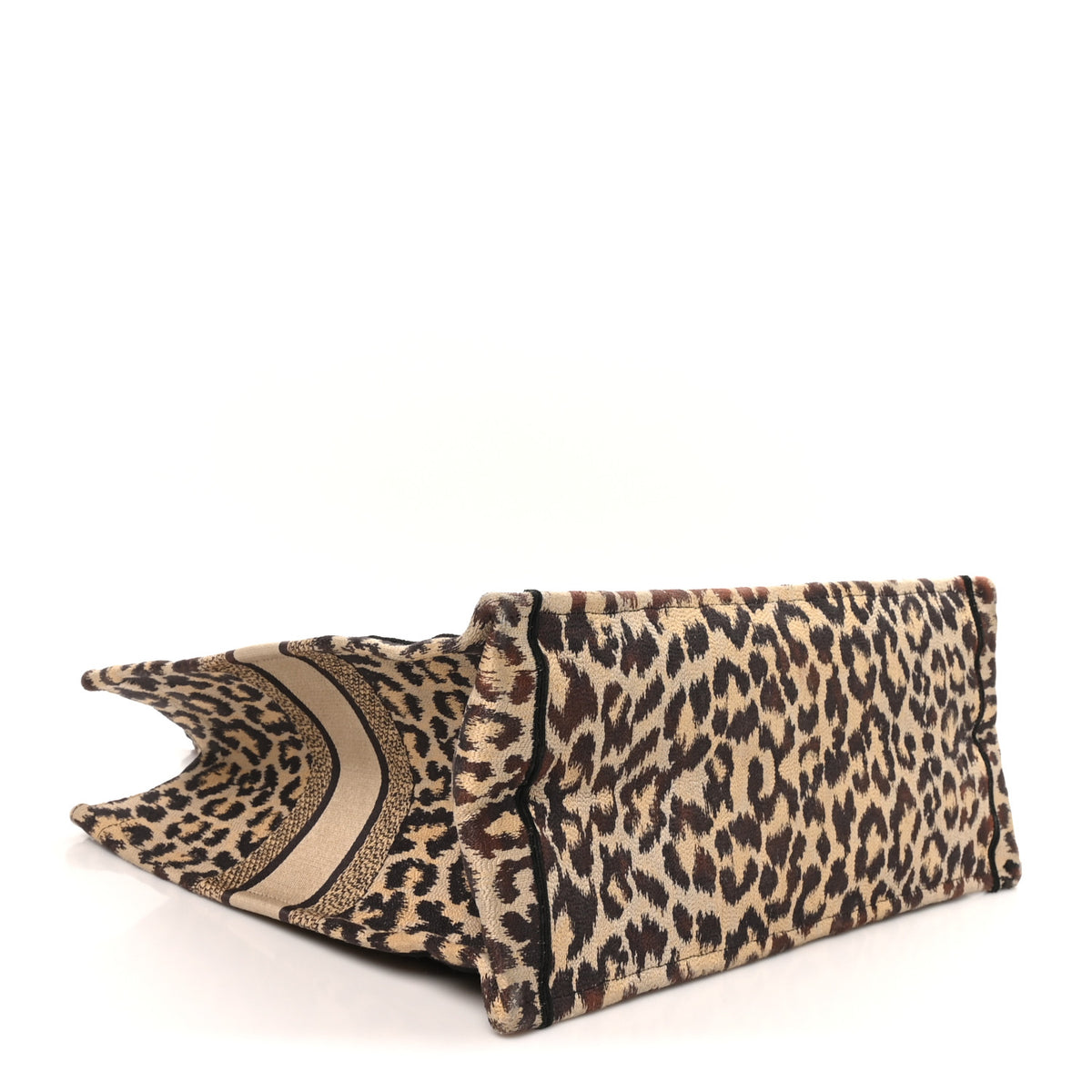 Canvas Mizza Embroidered Large Leopard Book Tote Beige