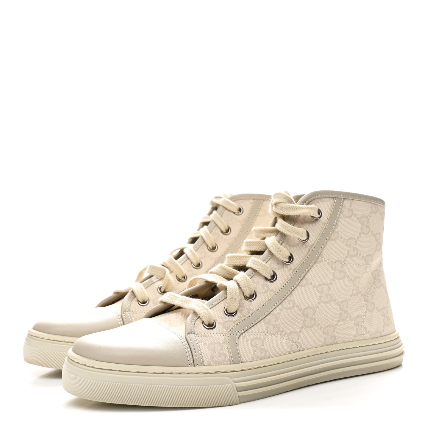 Washed Cotton GG Monogram Calfskin Womens High Top Sneakers 39 White Mystic White Great White