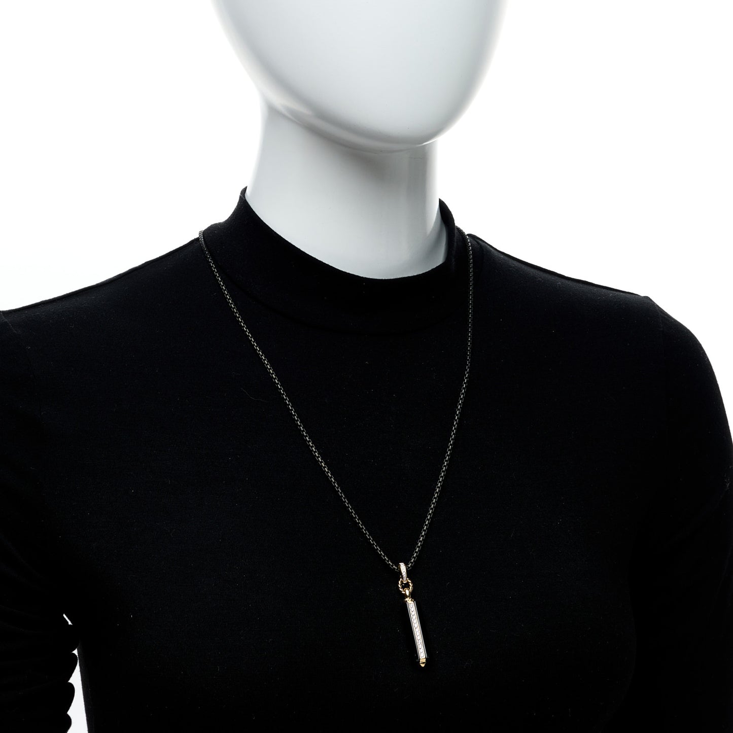 Darkened Sterling Silver 18K Yellow Gold Diamond Black Onyx Lexington Barrel Amulet Pendant Necklace