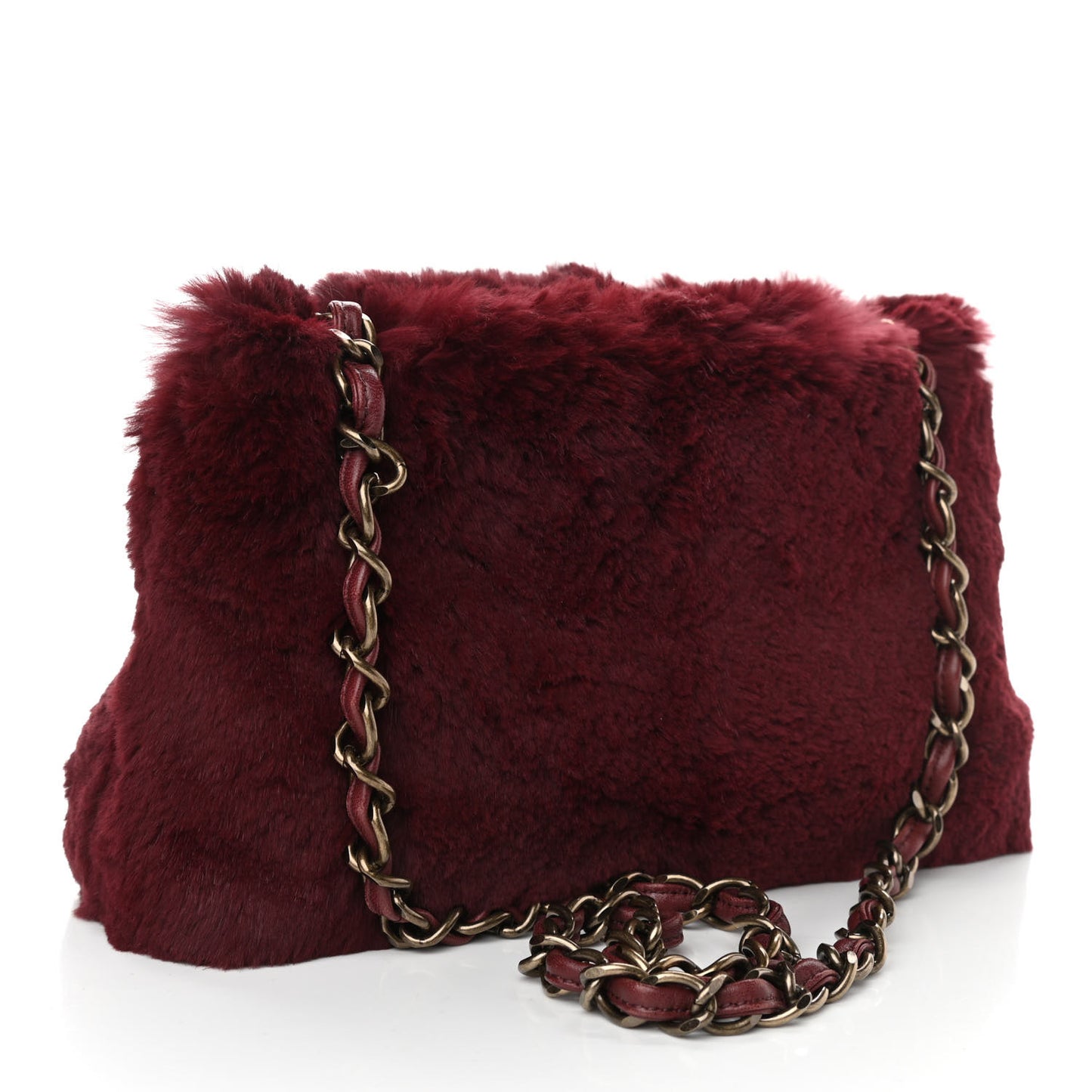 Rabbit Fur Shoulder Bag Burgundy
