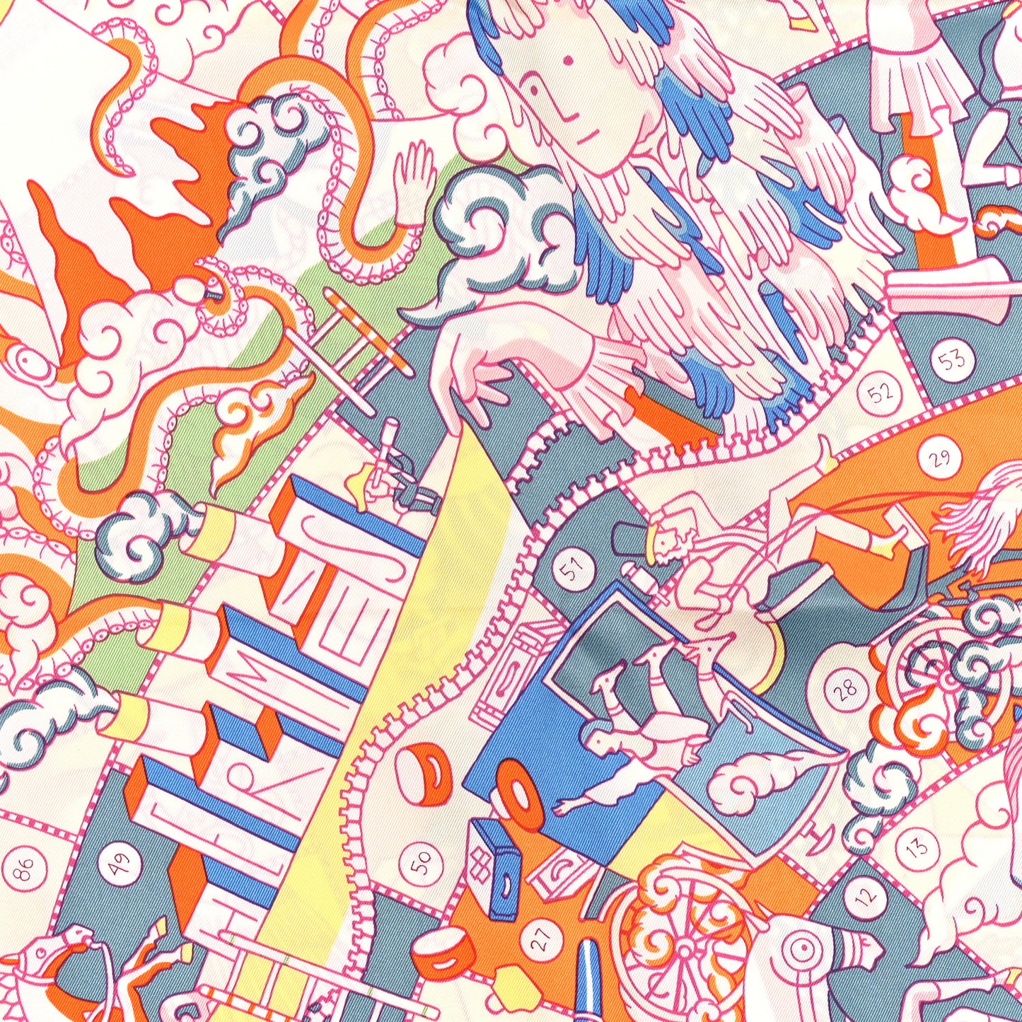 Silk L'Epopee d'Hermes Scarf 70 Rose Buvard Orange