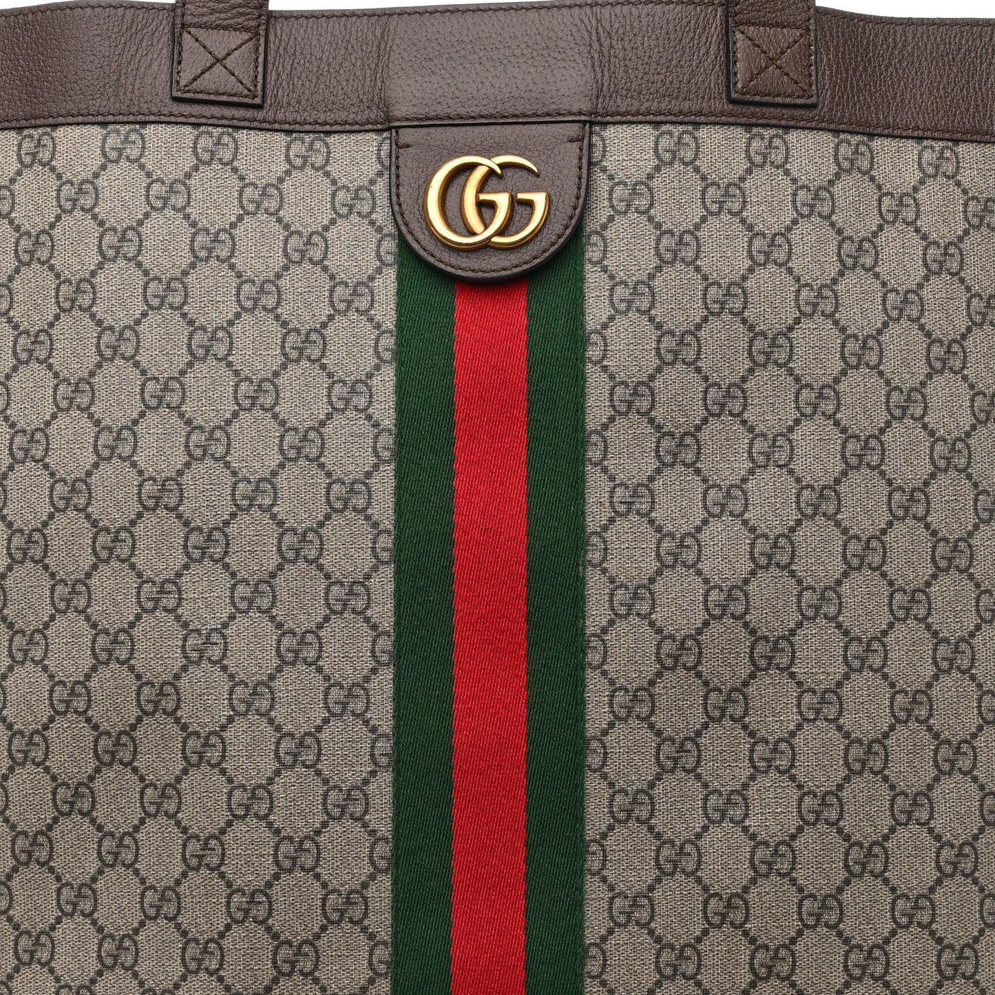 GG Supreme Monogram Web Large Ophidia Vertical Shopping Tote Brown