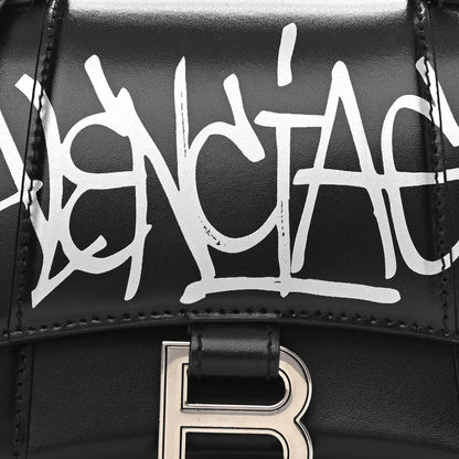 Balenciaga Box Calfskin Graffiti Logo Hourglass Top Handle Bag XS Black Silver 9 of 12