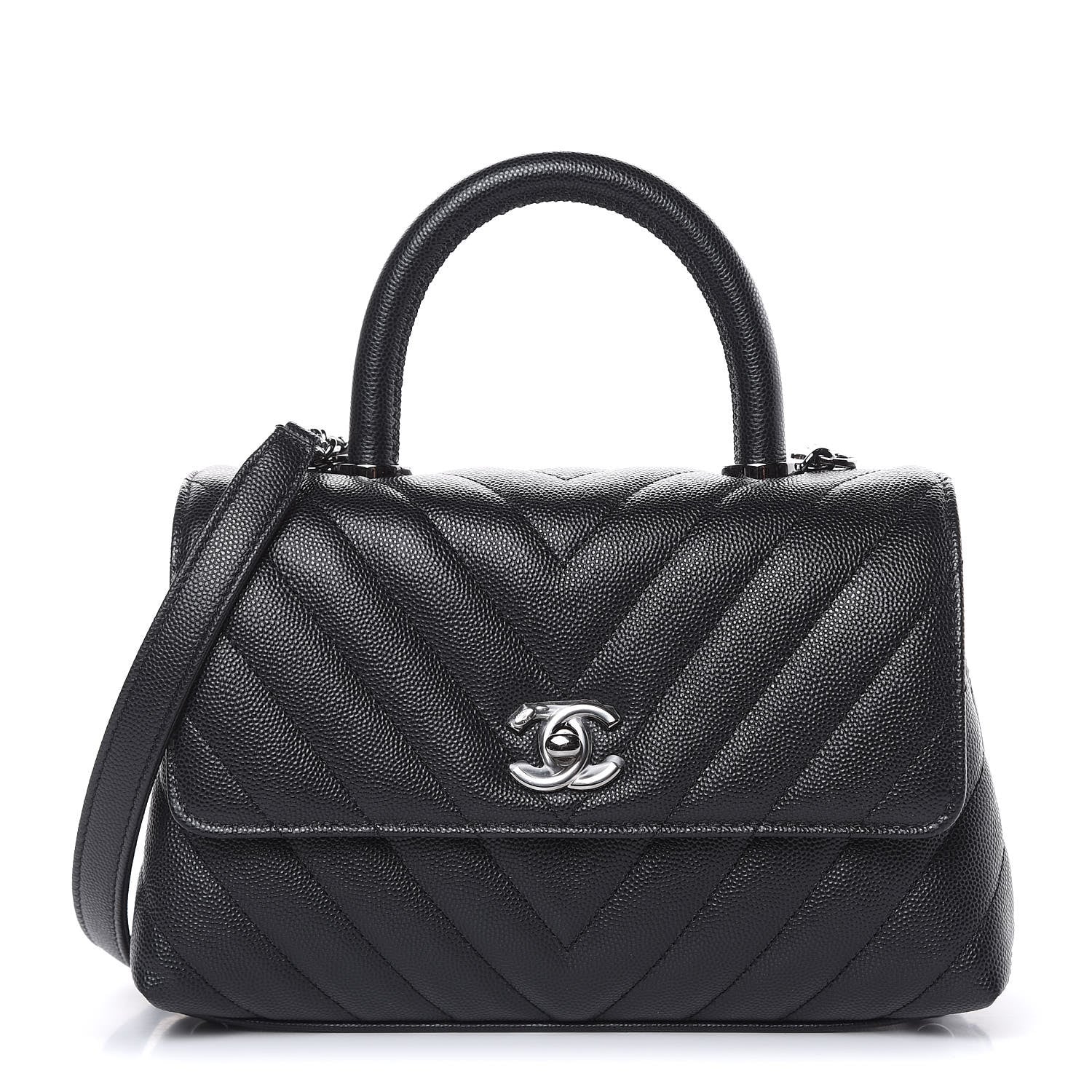 Chanel Caviar Chevron Quilted Mini Coco Handle Flap Black 1 of 11