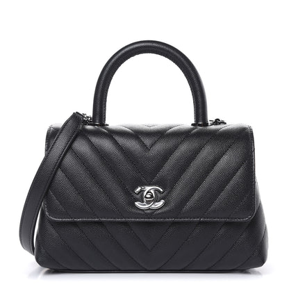 Chanel Caviar Chevron Quilted Mini Coco Handle Flap Black 1 of 11