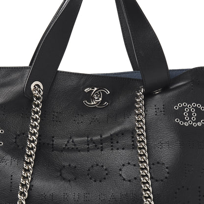 Chanel Calfskin Tweed Small Logo Eyelets Shopping Tote Black 10 of 10