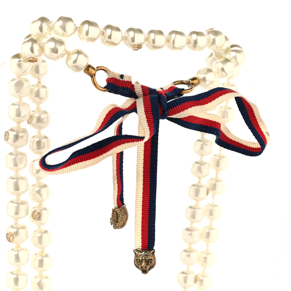 Pearl Ribbon Feline Strand Necklace