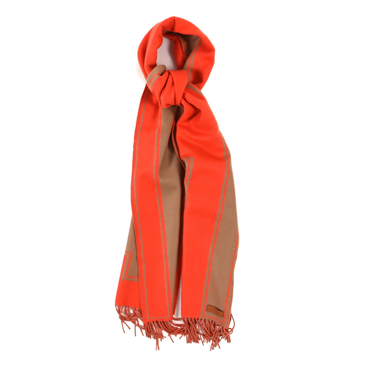 Hermes Cashmere Casaque Clefs de H Muffler Camel Vermillon 1 of 3