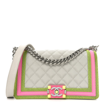 Chanel Canvas Quilted Medium Fluo Boy Flap Dark Grey Fuchsia Green 1 of 11