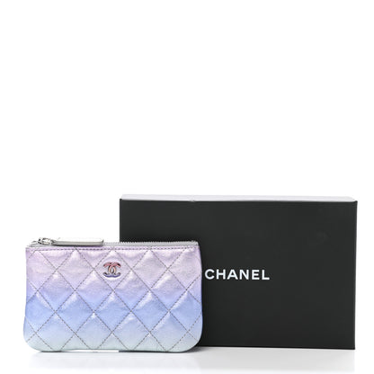 Chanel Gradient Metallic Calfskin Quilted Small Cosmetic Pouch Silver Blue Yellow Purple 8 of 8