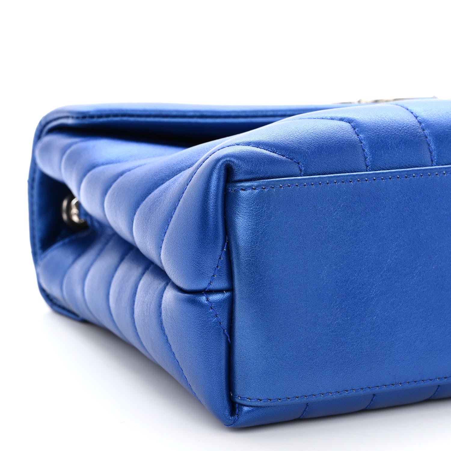 Saint Laurent Metallic Calfskin Y Quilted Monogram Small Loulou Chain Satchel Blue Royal 8 of 9
