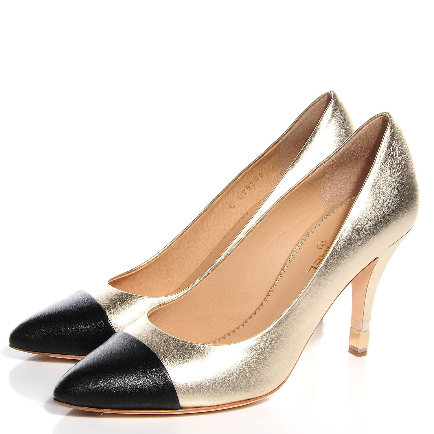 Chanel Lambskin Metallic Cap Toe Pumps 39 Light Gold Black 3 of 7