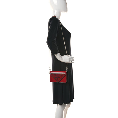 Prada Spazzolato Triangle Logo Plate Flap Chain Crossbody Bag Scarlatto Black 2 of 8