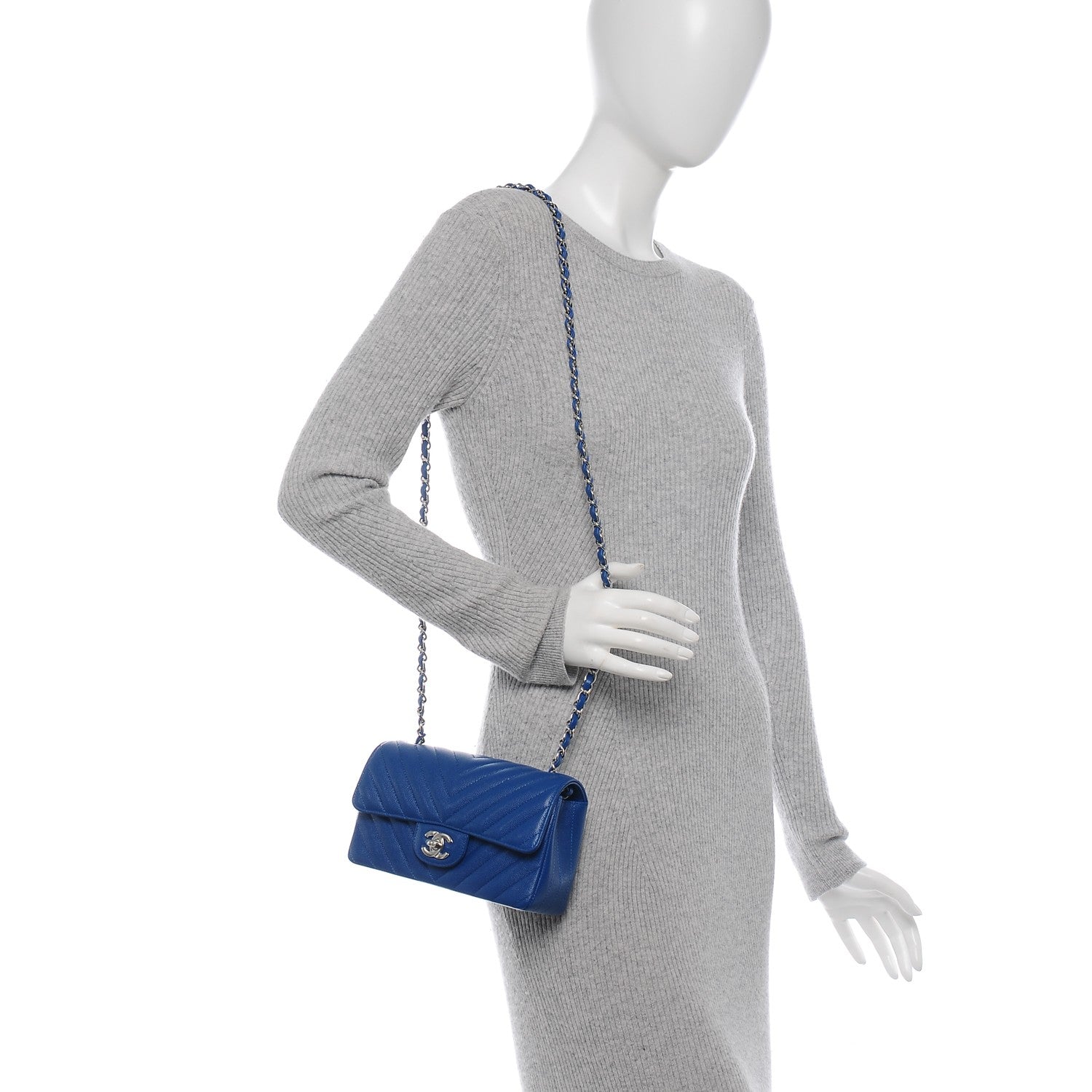 Chanel Caviar Chevron Quilted Mini Rectangular Flap Blue 2 of 7