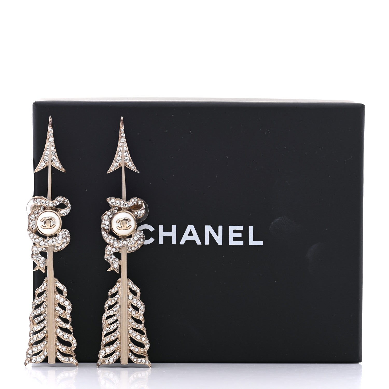 Chanel Crystal Pearl CC Arrow Clip On Earrings Gold 8 of 8