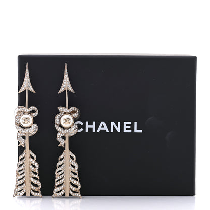 Chanel Crystal Pearl CC Arrow Clip On Earrings Gold 8 of 8