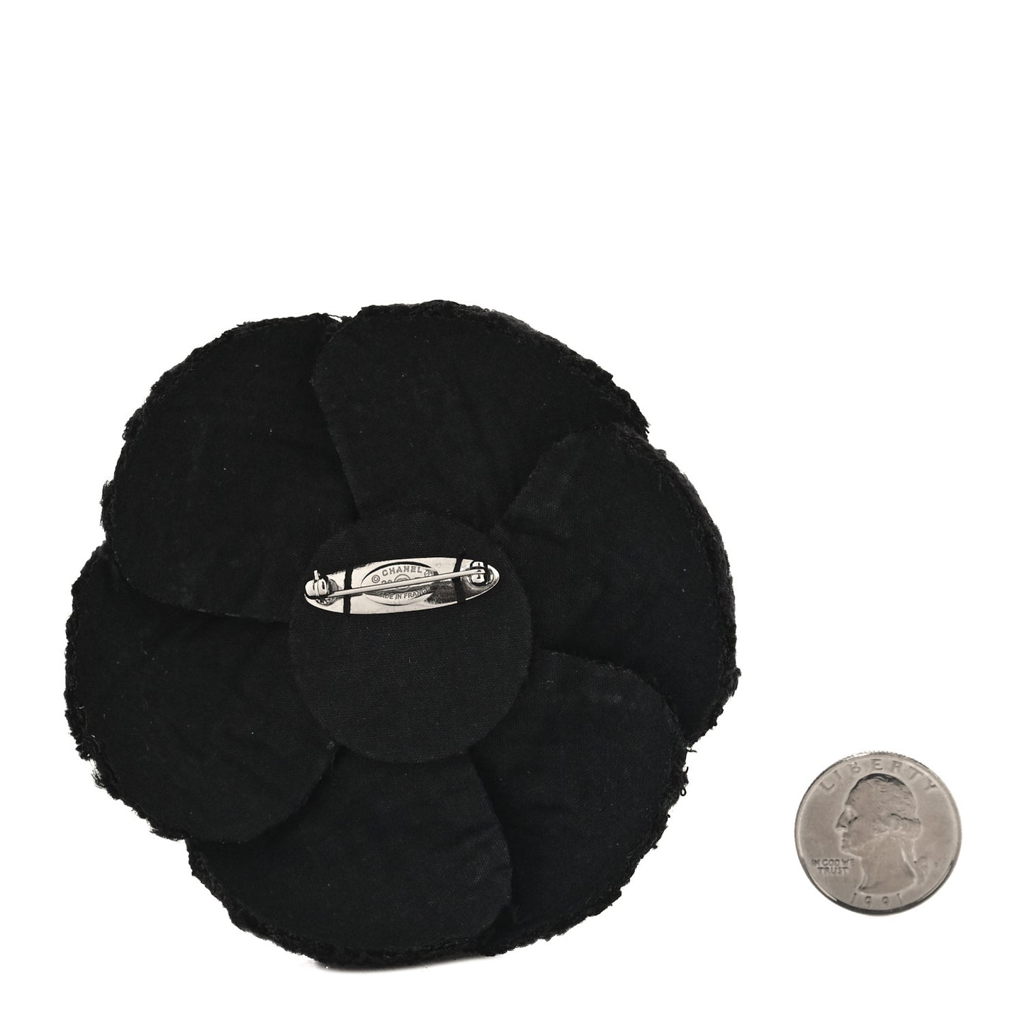 Tweed Camellia CC Pin Brooch Grey