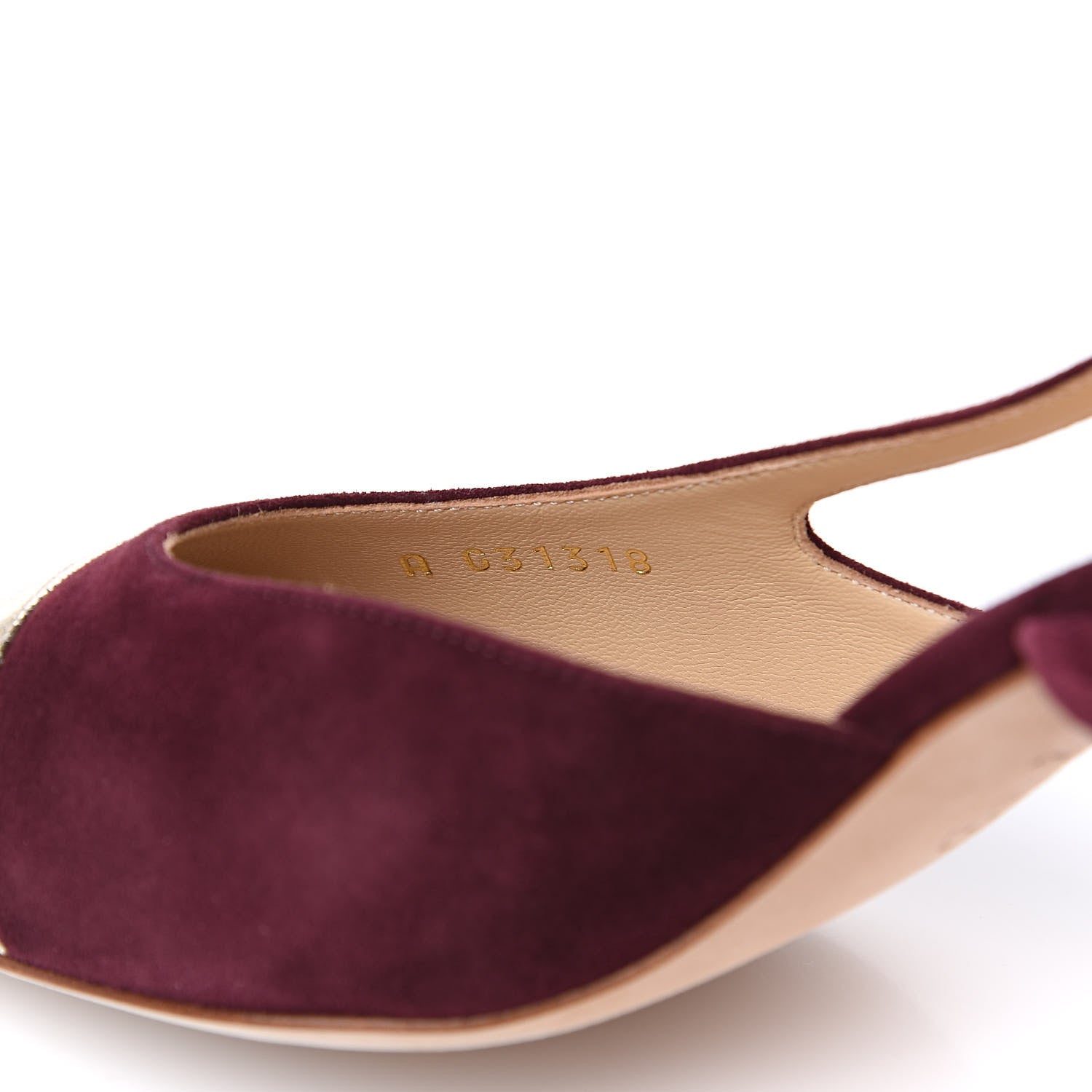 Chanel Kid Suede Metallic Lambskin Cap Toe CC Slingback Pumps 38.5 Burgundy Gold 8 of 9