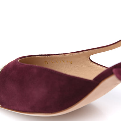 Chanel Kid Suede Metallic Lambskin Cap Toe CC Slingback Pumps 38.5 Burgundy Gold 8 of 9