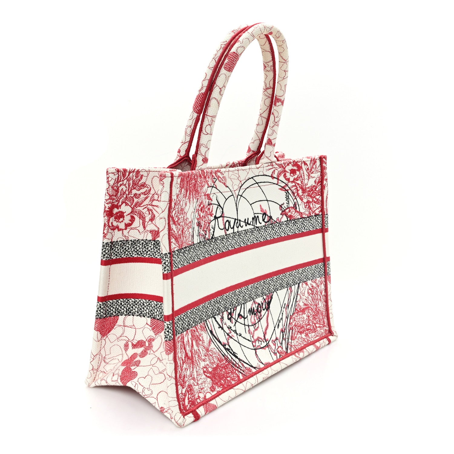 Christian Dior Canvas Embroidered Medium Dioramour D-Royaume Book Tote Red Multicolor 3 of 10