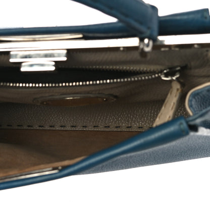 Fendi Cuoio Romano Selleria Bi-Color Medium Peekaboo Iconic Satchel Blue Latte 7 of 16