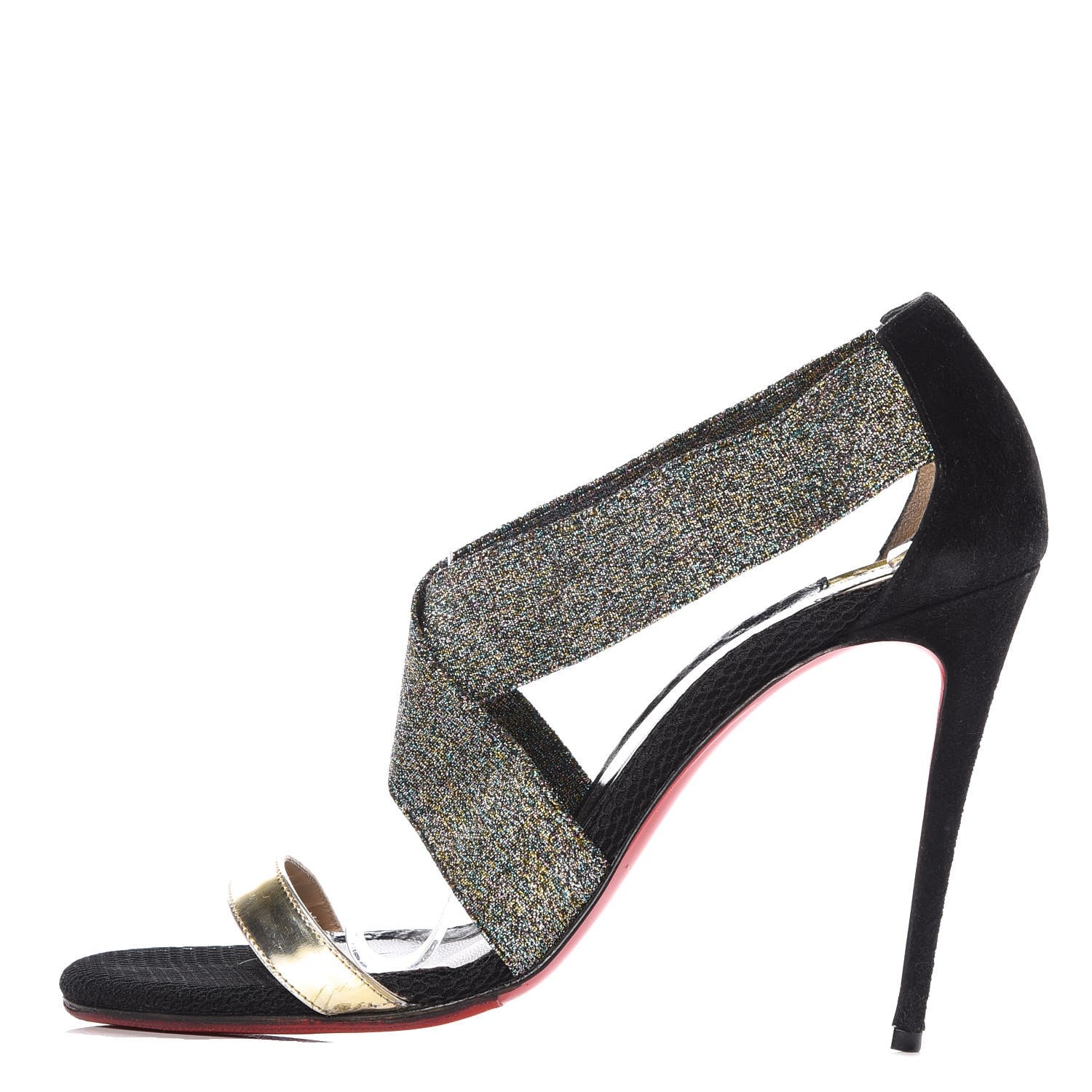 Christian Louboutin Specchio Suede Calfskin Elastagram 100 Sandals 38 Black Multi 1 of 9
