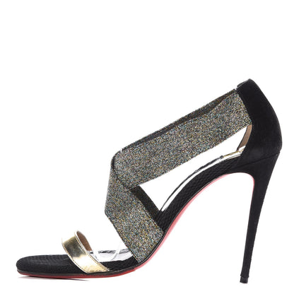 Christian Louboutin Specchio Suede Calfskin Elastagram 100 Sandals 38 Black Multi 1 of 9