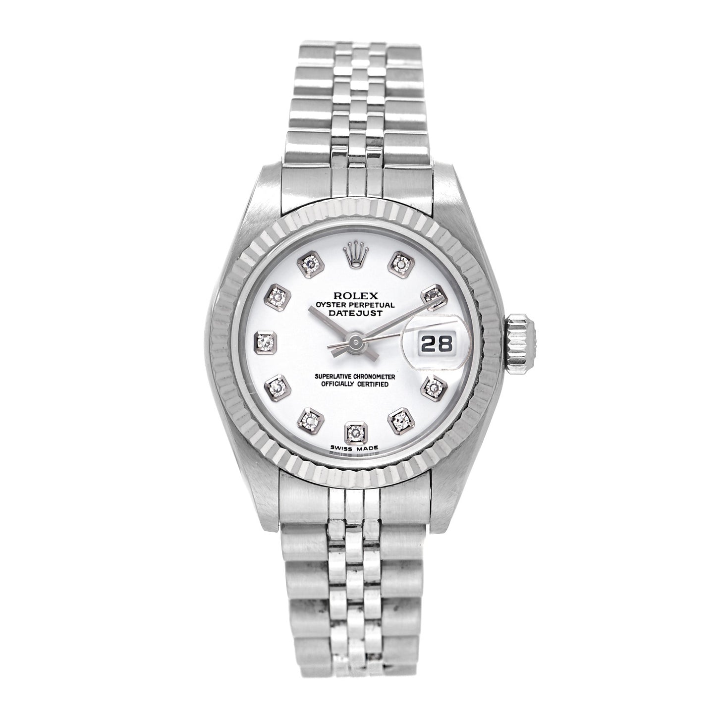 Stainless Steel 18K White Gold Diamond 26mm Oyster Perpetual Datejust Watch White 79174