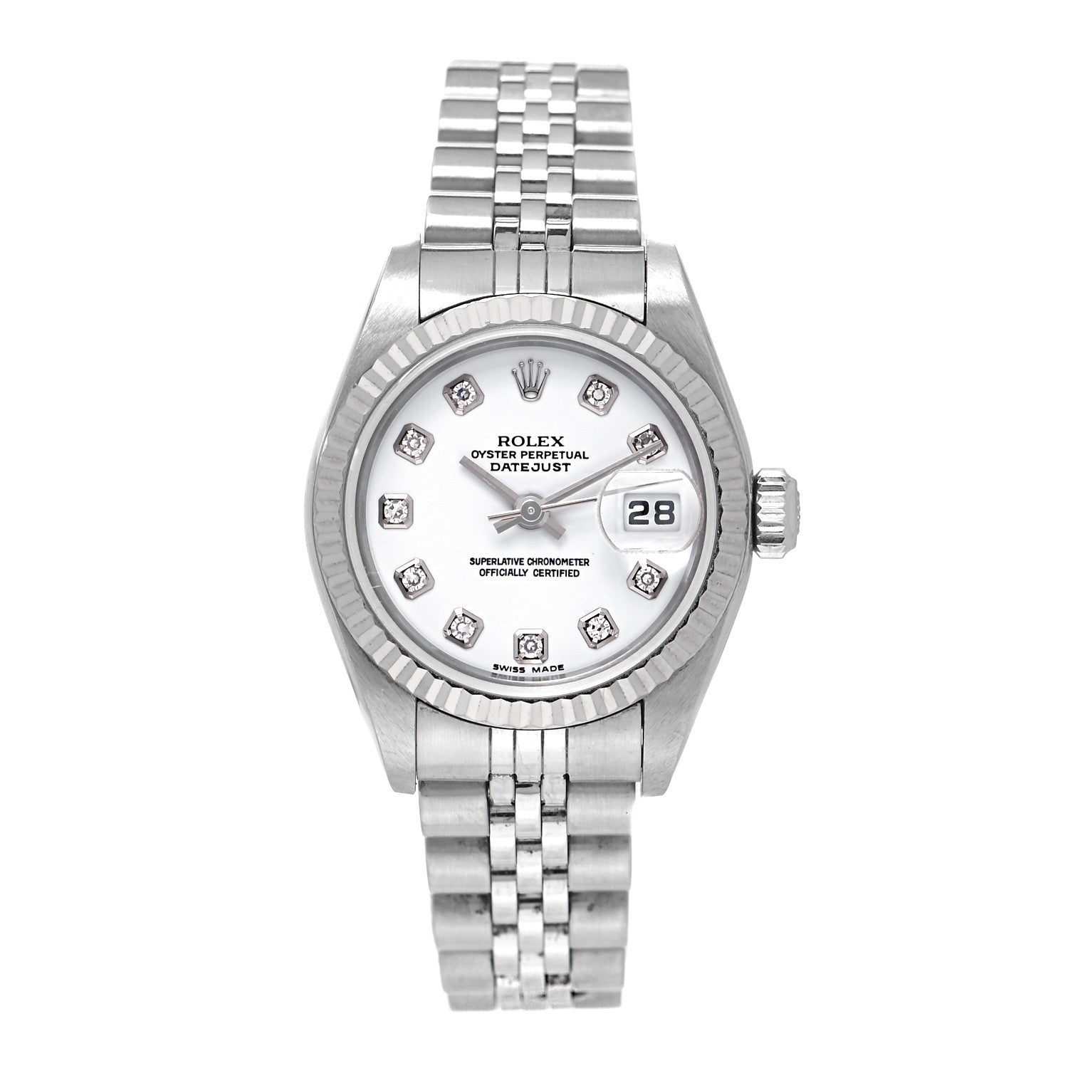 Rolex Stainless Steel 18K White Gold Diamond 26mm Oyster Perpetual Datejust Watch White 79174 1 of 8