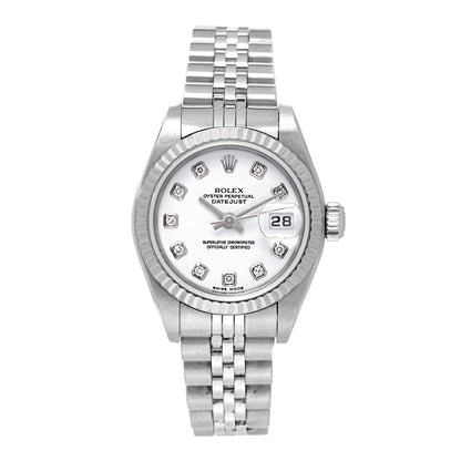 Rolex Stainless Steel 18K White Gold Diamond 26mm Oyster Perpetual Datejust Watch White 79174 1 of 8