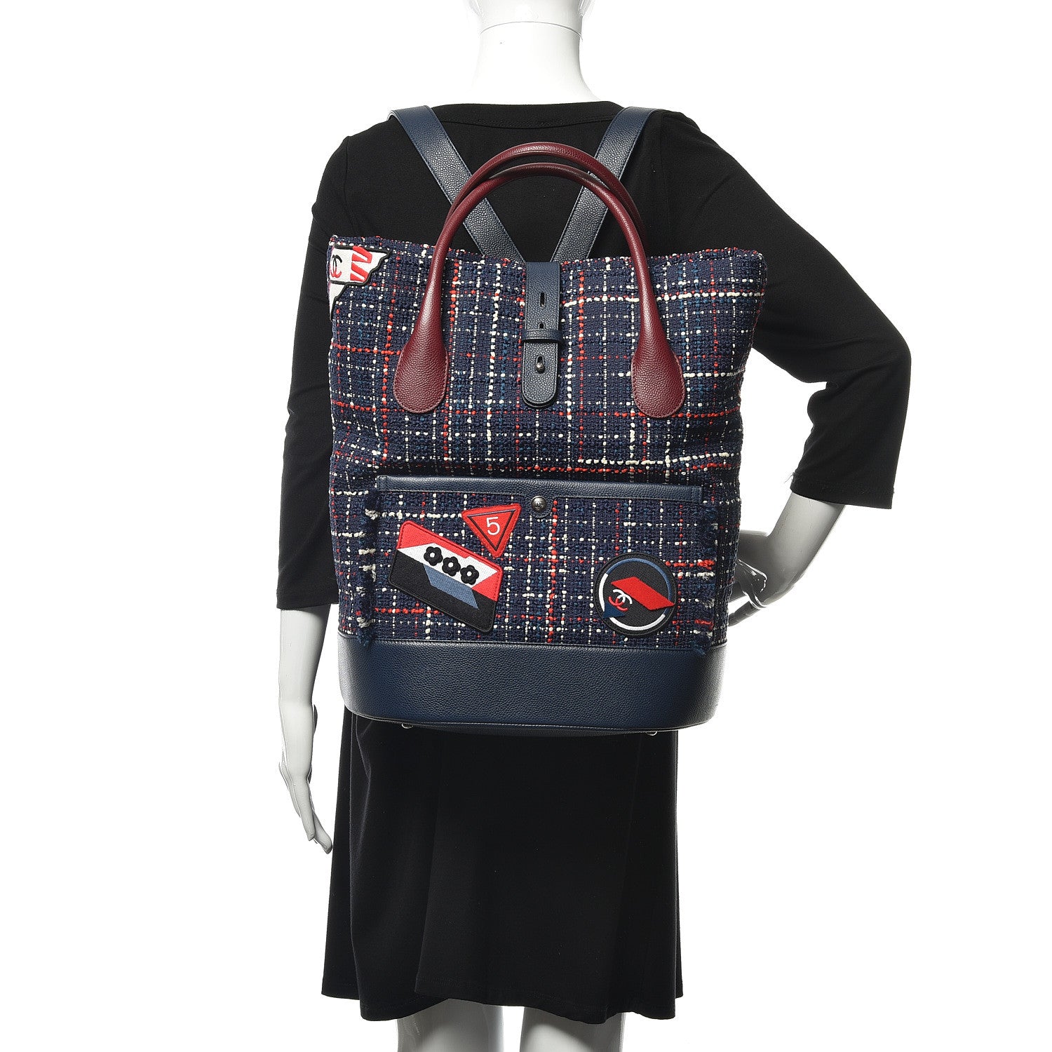 Chanel Tweed Crest Trip Backpack Navy Burgundy 2 of 11