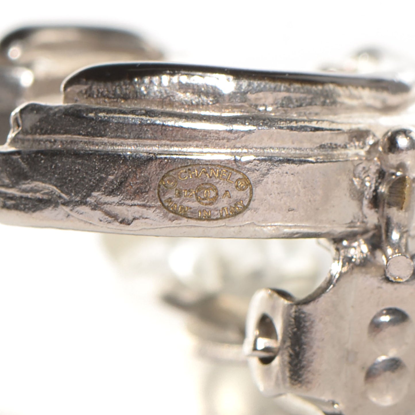 Enamel CC Clip On Earrings Black and Silver