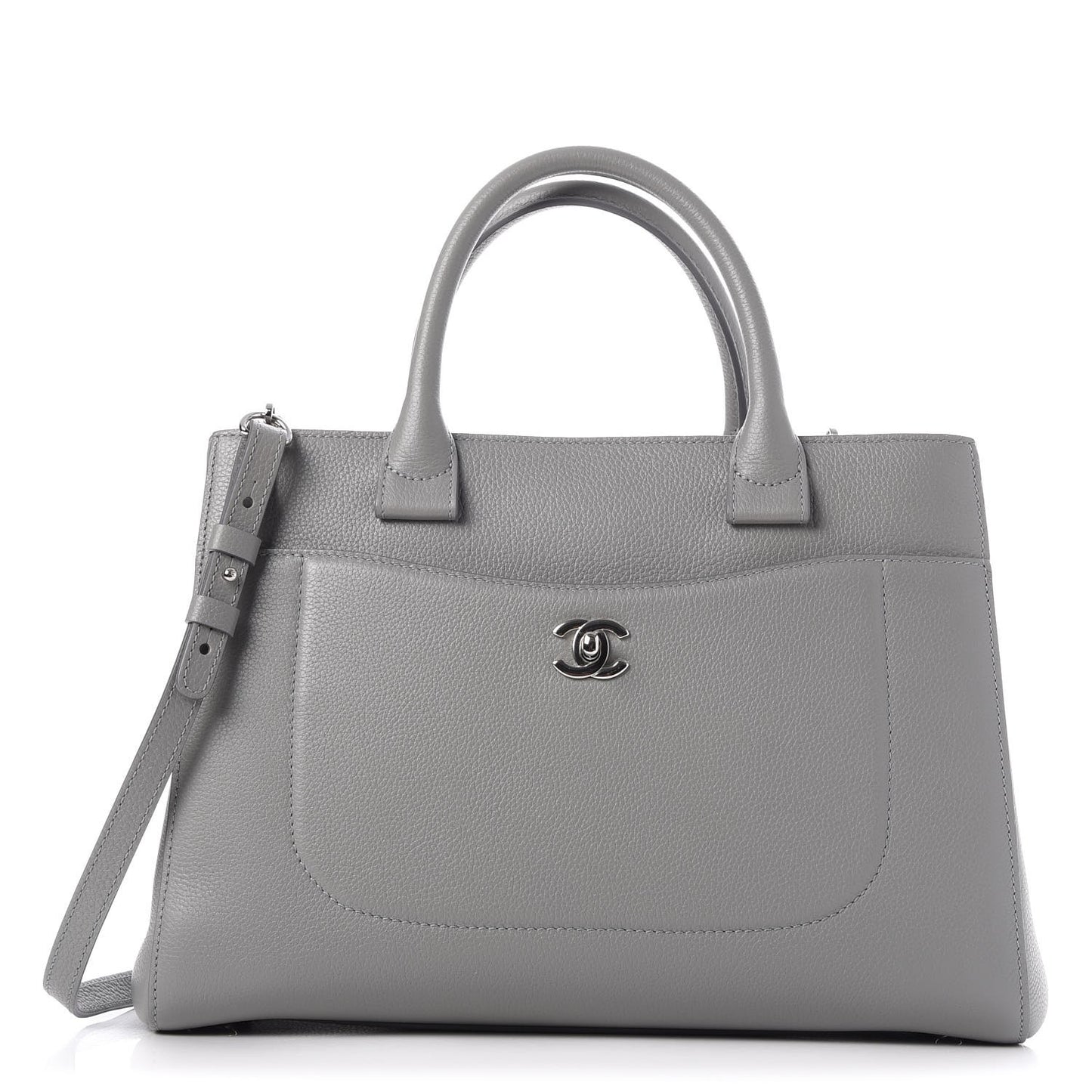 Grained Calfskin Small Neo Executive Shopper Tote Grey