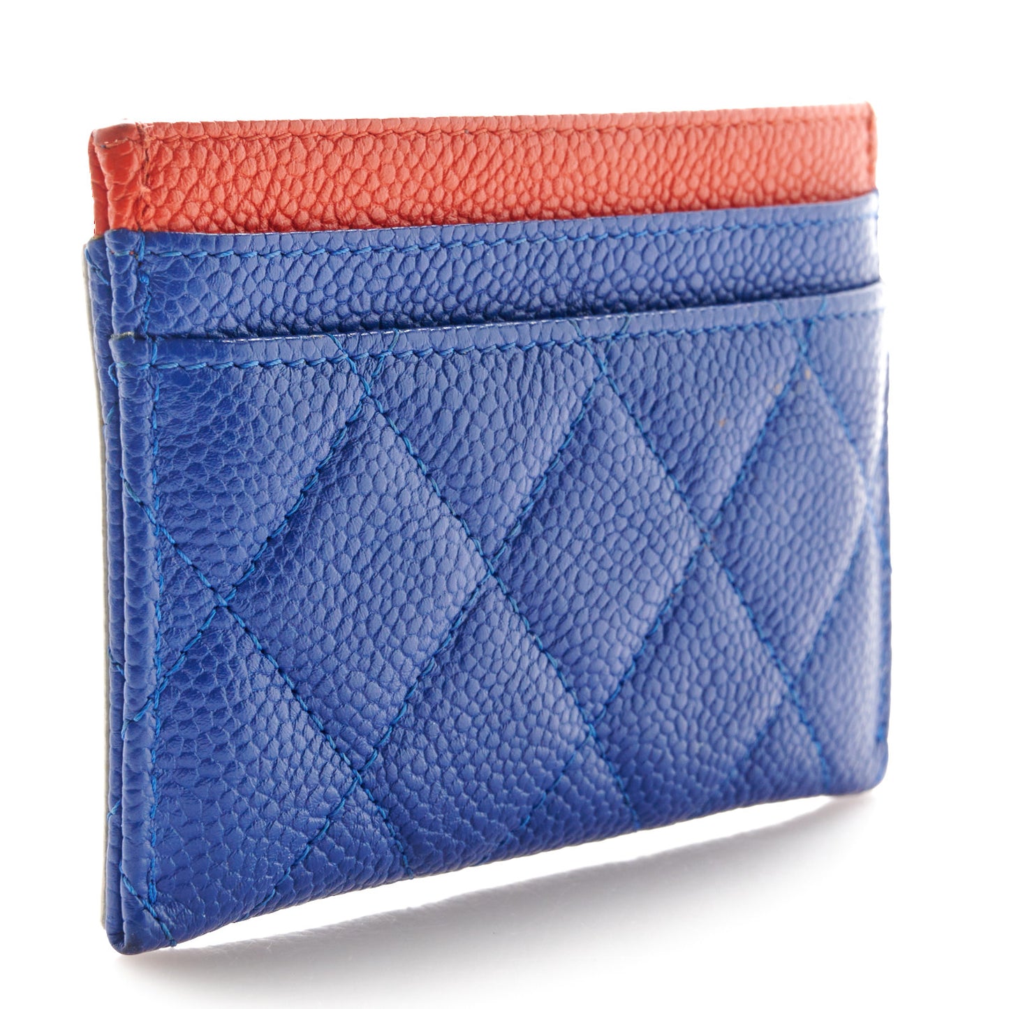 Caviar Quilted Filigree Card Holder Blue White Red