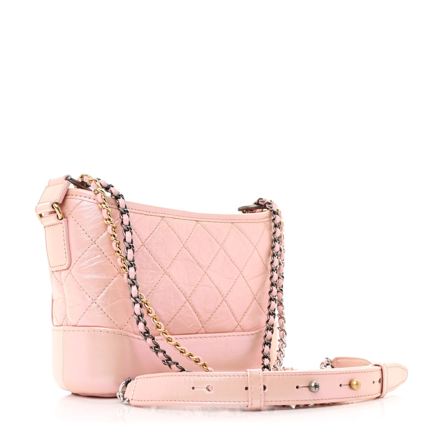 Iridescent Aged Calfskin Quilted Small Gabrielle Hobo Rose