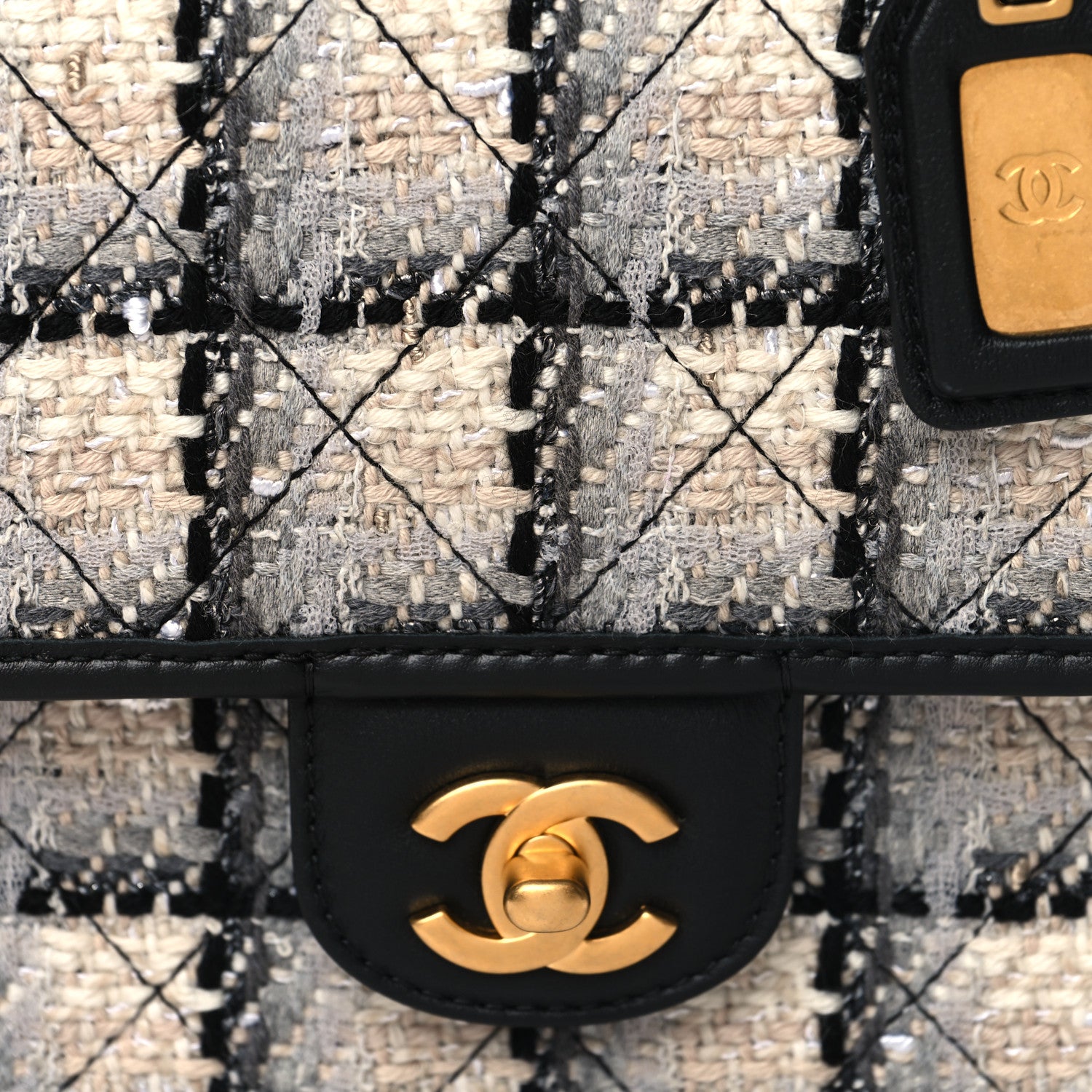 Chanel Tweed Calfskin School Memory Mini Top Handle Flap Ecru Grey Beige Black 8 of 11