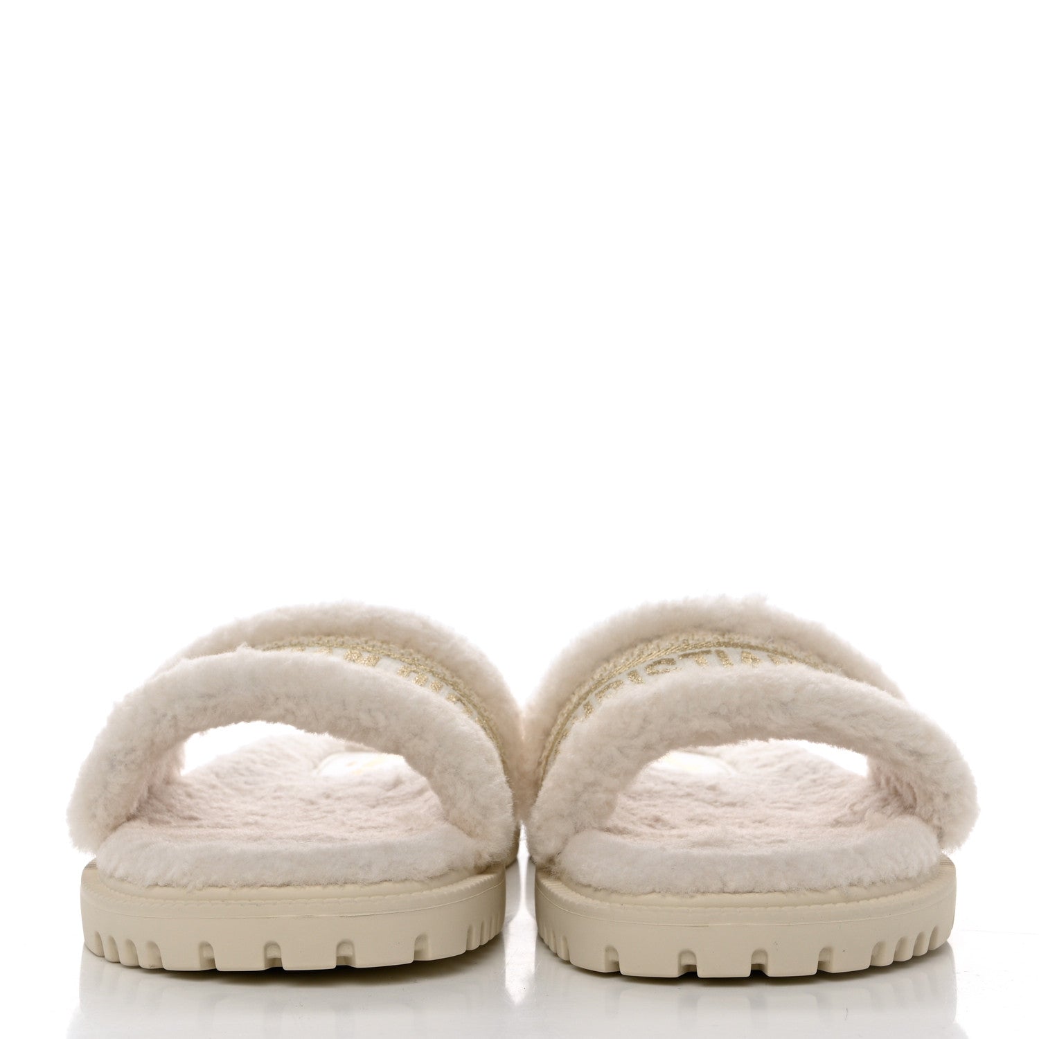 Christian Dior Shearling Canvas Lurex Embroidered Dway 10mm Slide Sandals 40 Natural Platinum 2 of 8