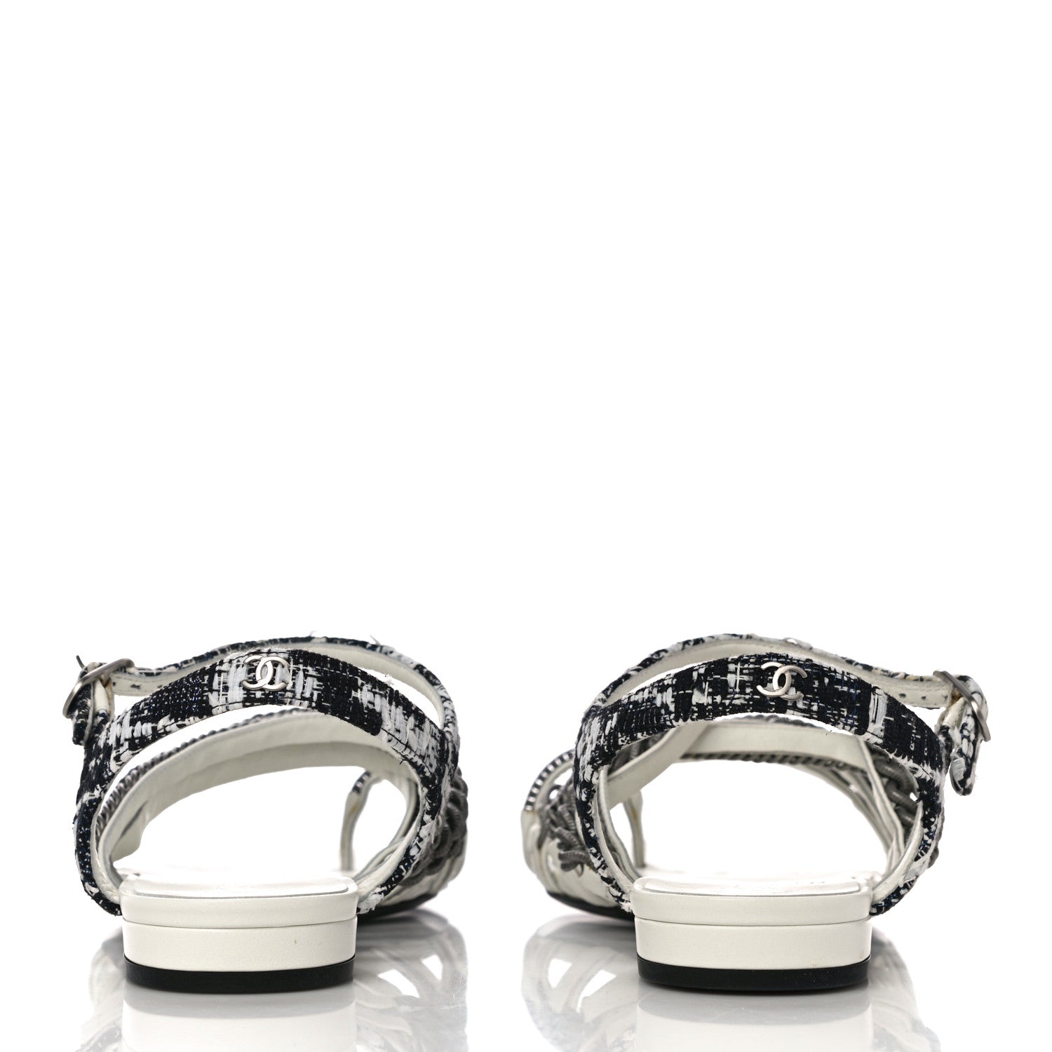Chanel Tweed Chain Flat Sandals 37 White 6 of 12