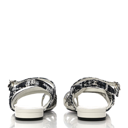 Chanel Tweed Chain Flat Sandals 37 White 6 of 12