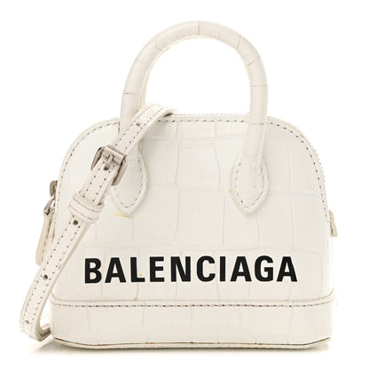 Balenciaga Calfskin Logo Crocodile Embossed Mini Ville Top Handle Bag White Black 1 of 18