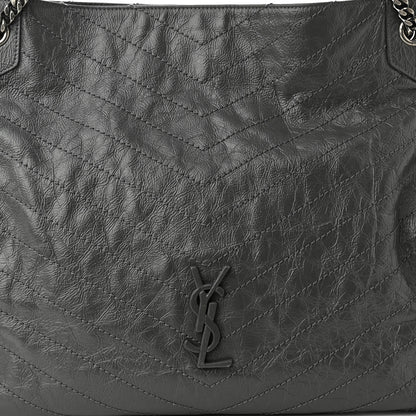 Saint Laurent Crinkled Calfskin Matelasse Monogram Niki Shoulder Bag Storm 8 of 10