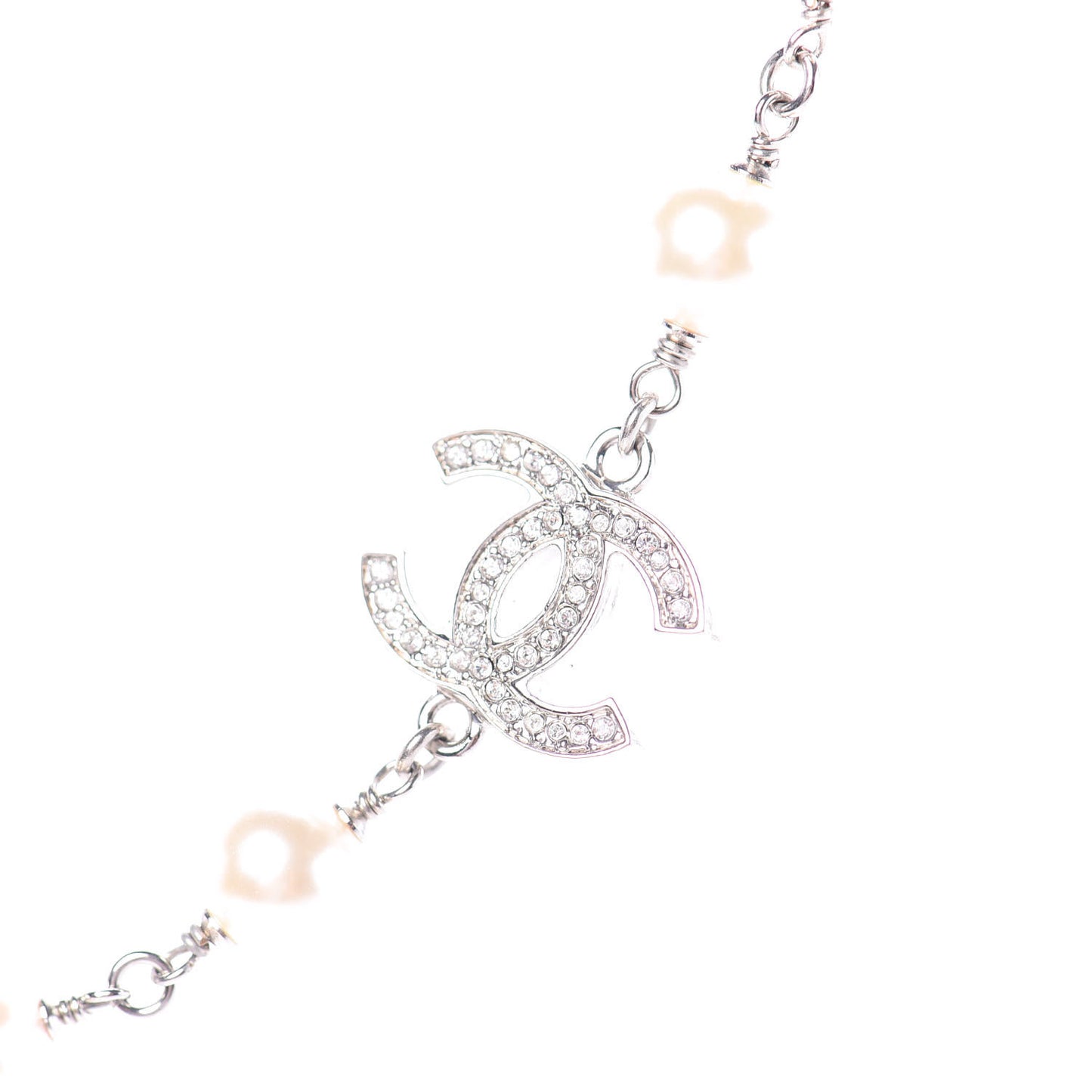 Crystal Pearl CC Long Necklace Silver