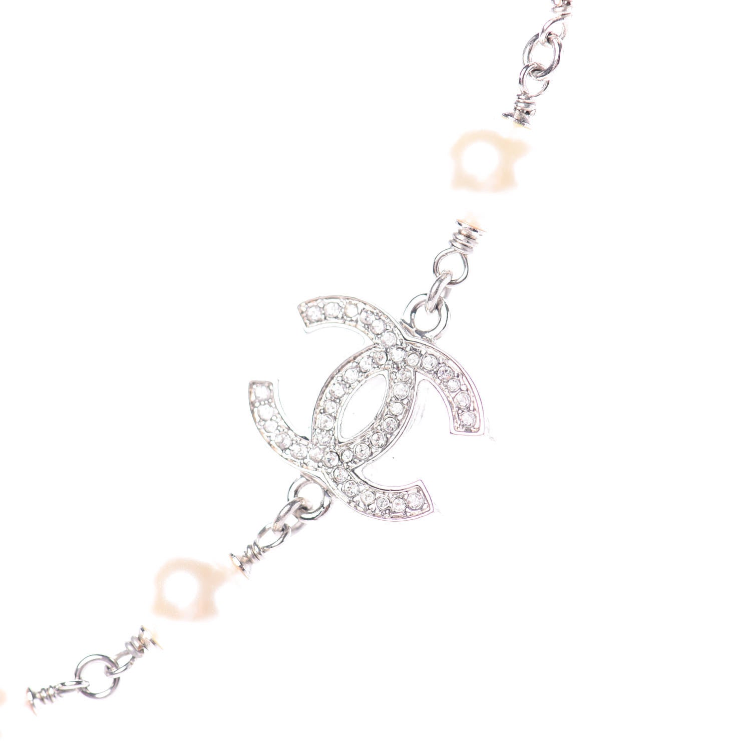 Chanel Crystal Pearl CC Long Necklace Silver 8 of 9