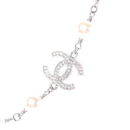 Chanel Crystal Pearl CC Long Necklace Silver 8 of 9