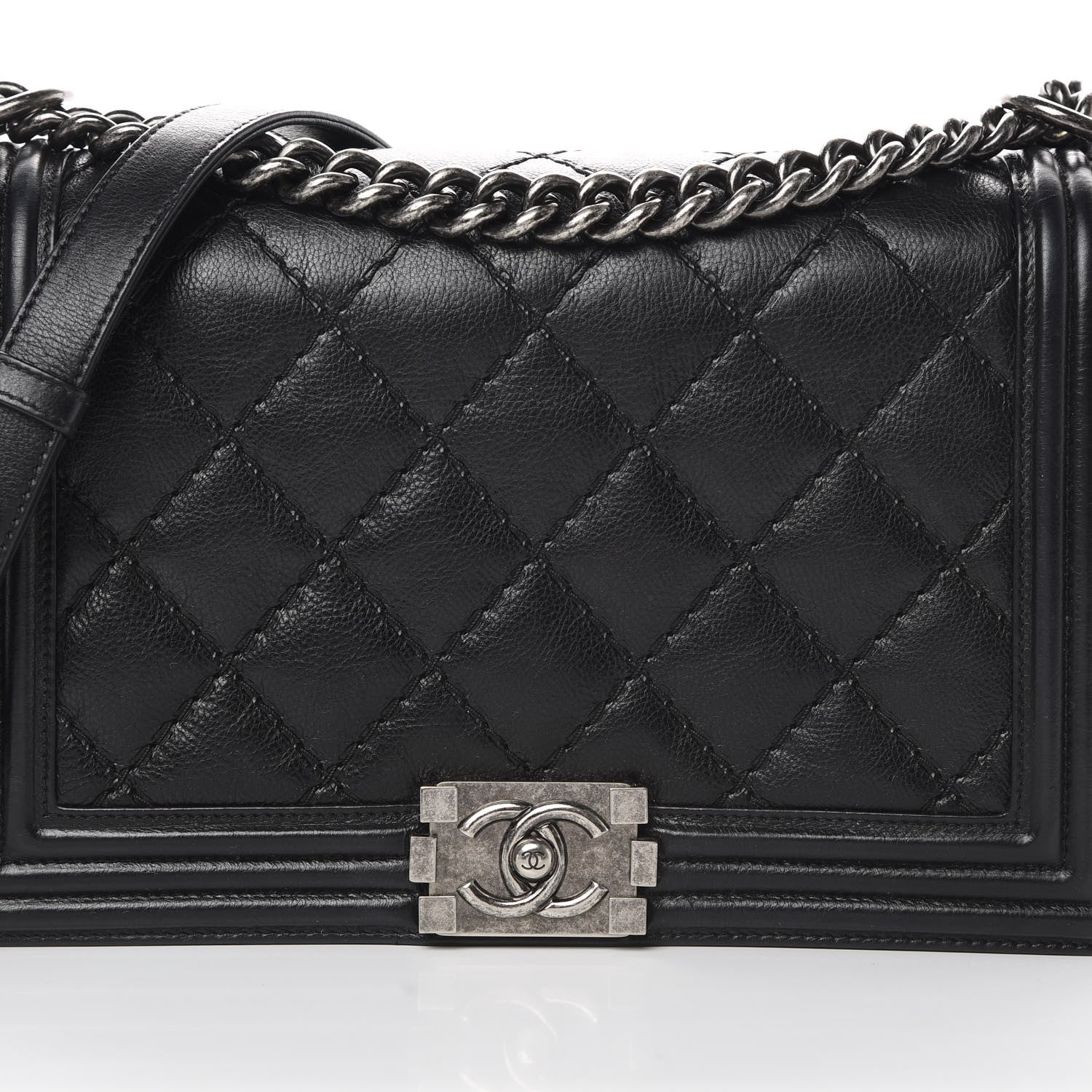 Chanel Calfskin Quilted Double Stitch New Medium Boy Flap Black 8 of 17