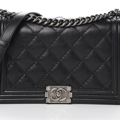 Chanel Calfskin Quilted Double Stitch New Medium Boy Flap Black 8 of 17