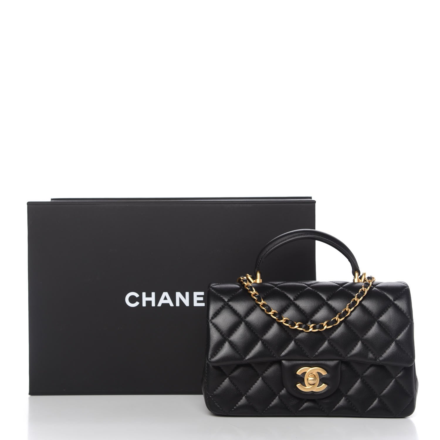 Chanel Lambskin Quilted Mini Top Handle Rectangular Flap Black 11 of 11