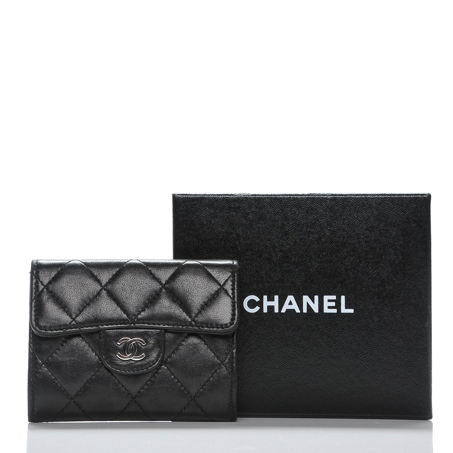 Lambskin Quilted Flap Card Holder Wallet Black