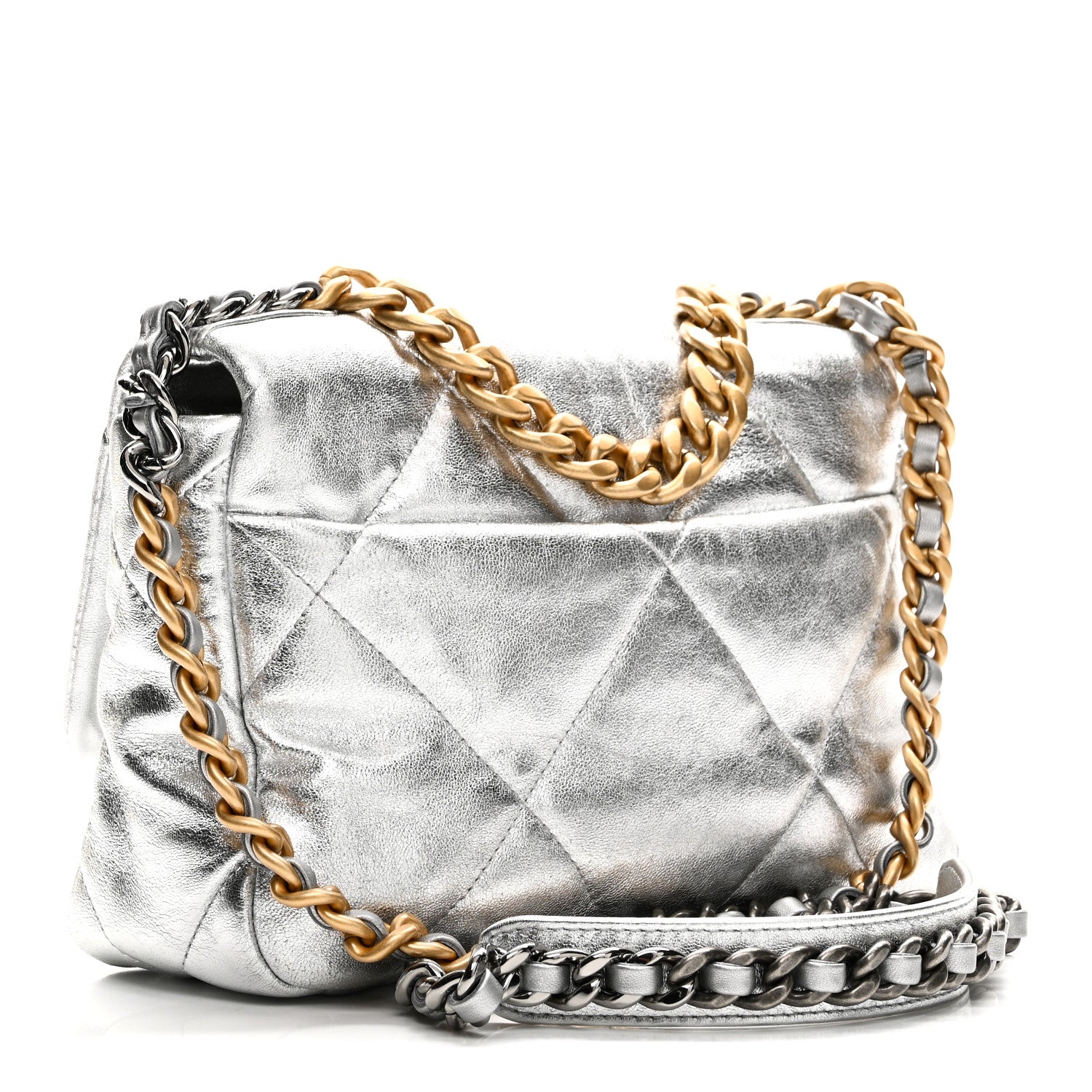 Chanel Metallic Lambskin Quilted Medium Chanel 19 Flap Silver 3 of 10